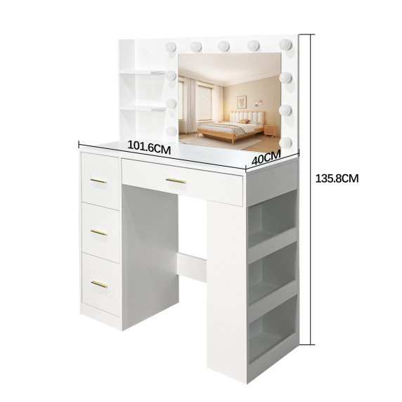 Toaletný stolík so zrkadlom a osvetlením AGA MRDT19 - matný biely