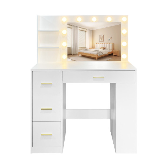 Toaletný stolík so zrkadlom a osvetlením AGA MRDT19 - matný biely