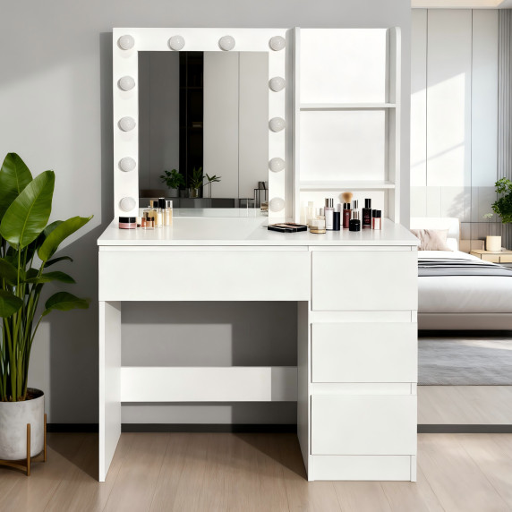 Toaletný stolík so zrkadlom a osvetlením AGA MRDT21 - matný biely