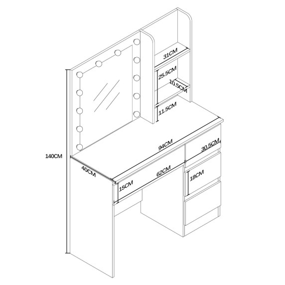 Toaletný stolík so zrkadlom a osvetlením AGA MRDT21 - matný biely