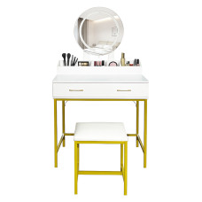 Masa de toaletă cu oglindă și iluminare + taburet AGA MRDT24 – alb - 