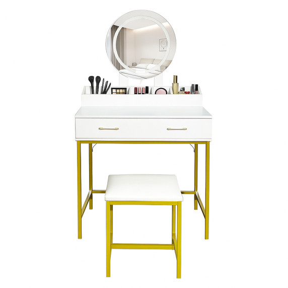 Masa de toaletă cu oglindă și iluminare + taburet AGA MRDT24 – alb