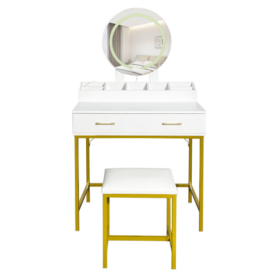 Masa de toaletă cu oglindă și iluminare + taburet AGA MRDT24 – alb