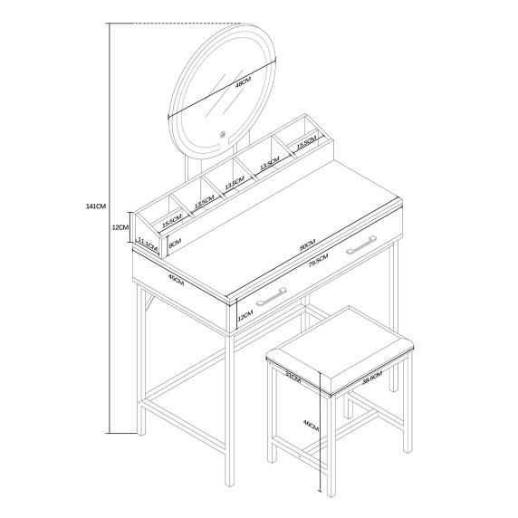 Masa de toaletă cu oglindă și iluminare + taburet AGA MRDT24 – alb