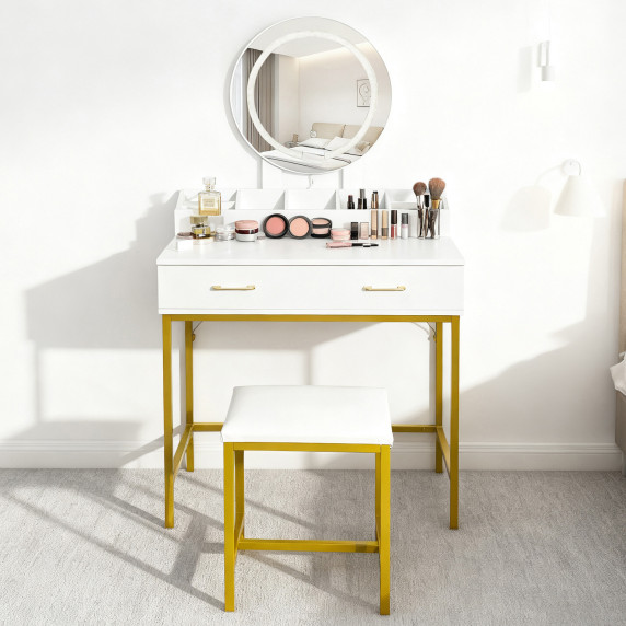 Masa de toaletă cu oglindă și iluminare + taburet AGA MRDT24 – alb
