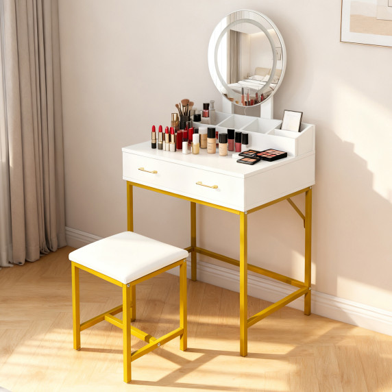 Masa de toaletă cu oglindă și iluminare + taburet AGA MRDT24 – alb