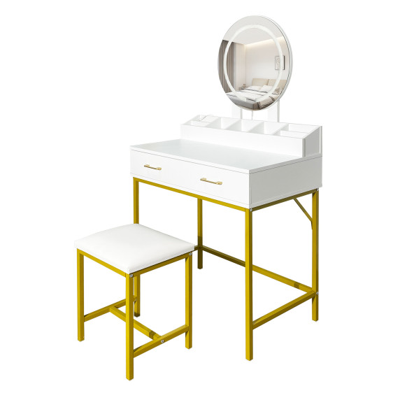 Masa de toaletă cu oglindă și iluminare + taburet AGA MRDT24 – alb
