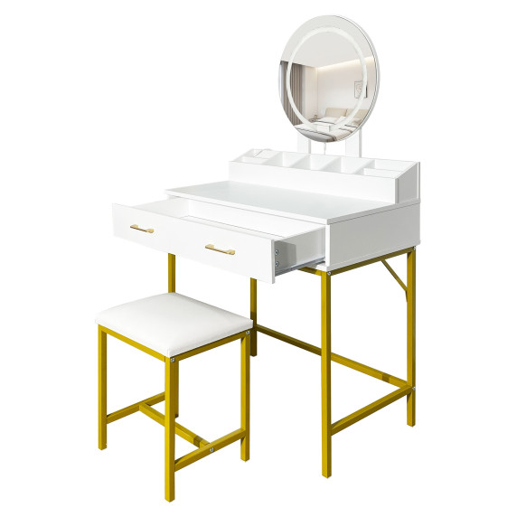 Masa de toaletă cu oglindă și iluminare + taburet AGA MRDT24 – alb