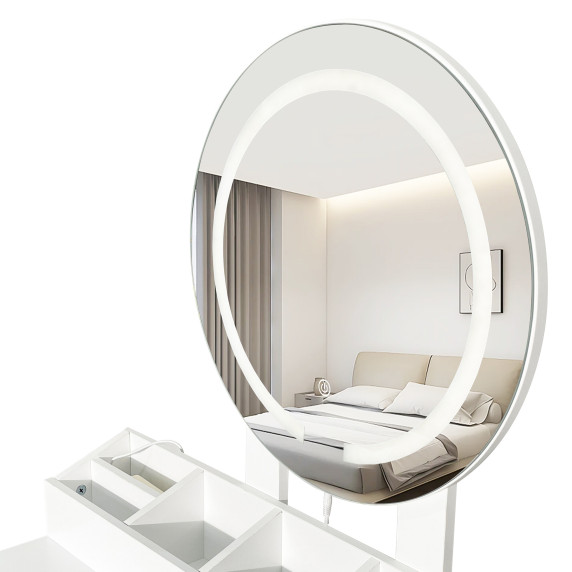 Masa de toaletă cu oglindă și iluminare + taburet AGA MRDT24 – alb