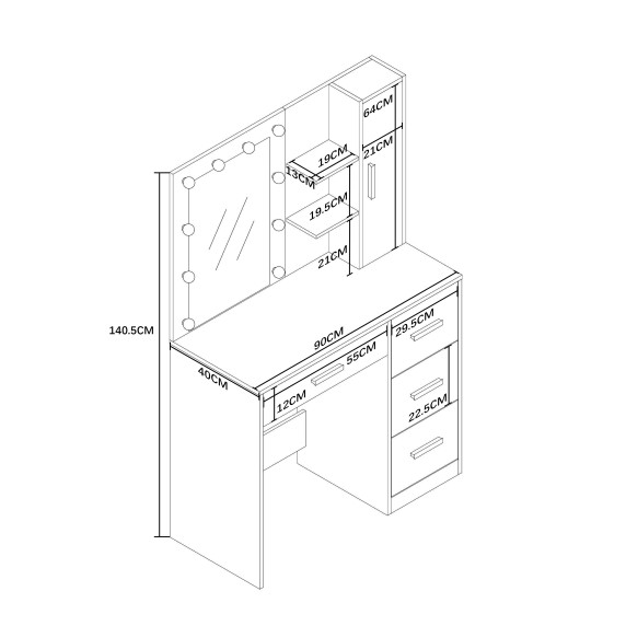 Masa de toaletă cu oglindă și iluminare AGA MRDT23 – gri
