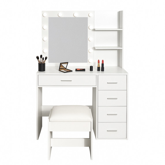Masa de toaletă cu oglindă și iluminare + taburet AGA MRDT22 – alb
