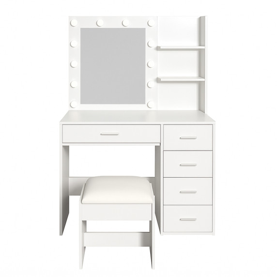 Masa de toaletă cu oglindă și iluminare + taburet AGA MRDT22 – alb