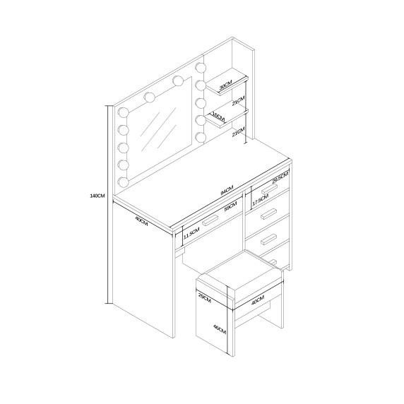 Masa de toaletă cu oglindă și iluminare + taburet AGA MRDT22 – alb