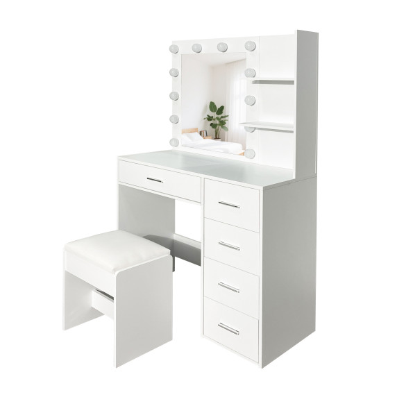 Masa de toaletă cu oglindă și iluminare + taburet AGA MRDT22 – alb