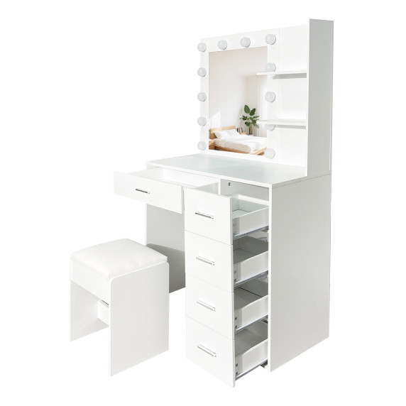 Masa de toaletă cu oglindă și iluminare + taburet AGA MRDT22 – alb