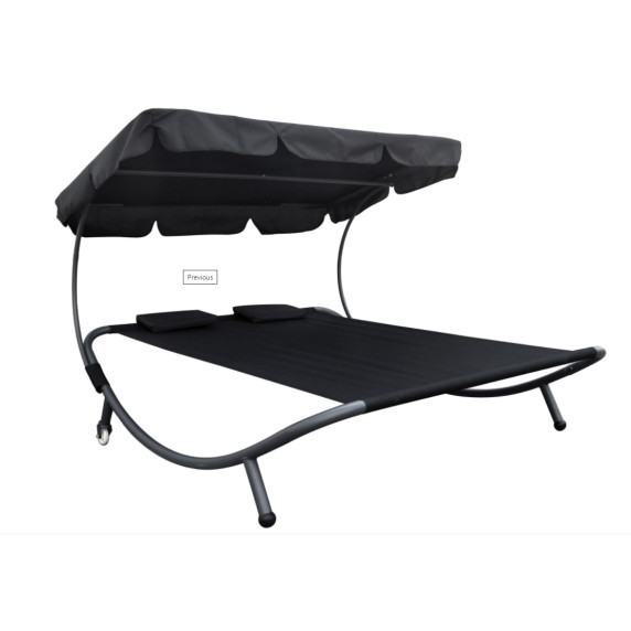 Șezlong plajă cu copertină reglabilă pentru 2 persoane - negru - Linder Exclusiv