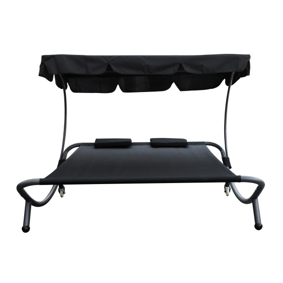 Șezlong plajă cu copertină reglabilă pentru 2 persoane - negru - Linder Exclusiv