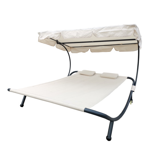 Șezlong plajă cu copertină reglabilă pentru 2 persoane - crem - Linder Exclusiv