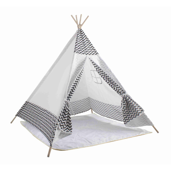 Cort indian pentru copii cu perină - Teepee ZigZag - alb/gri