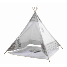 Cort indian pentru copii cu perină - Teepee ZigZag -  săgeți, alb/gri - 