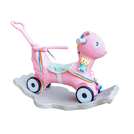 Căluț balansoar din plastic 2in1 - Aga4Kids DS3803-PINK - Roz