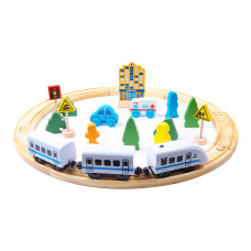 Set de tren din lemn - Aga4Kids DS5751 - din 26 de piese - 