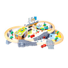 Set de tren din lemn - Aga4Kids DS5752 - 95 de piese - 