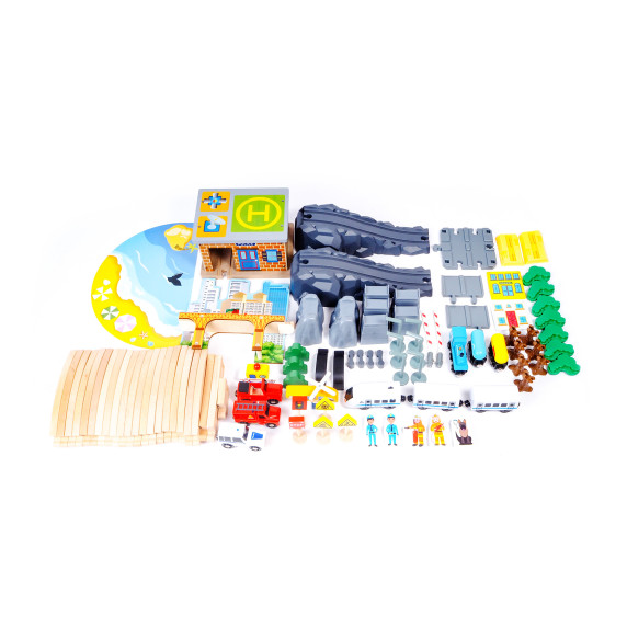 Set de tren din lemn - Aga4Kids DS5752 - 95 de piese