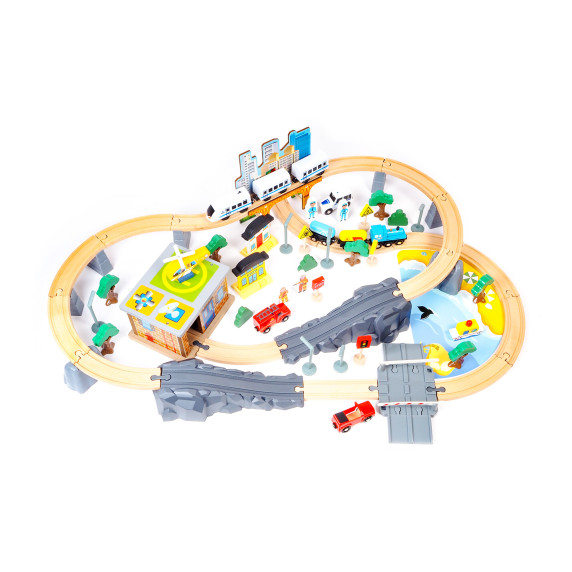 Set de tren din lemn - Aga4Kids DS5752 - 95 de piese