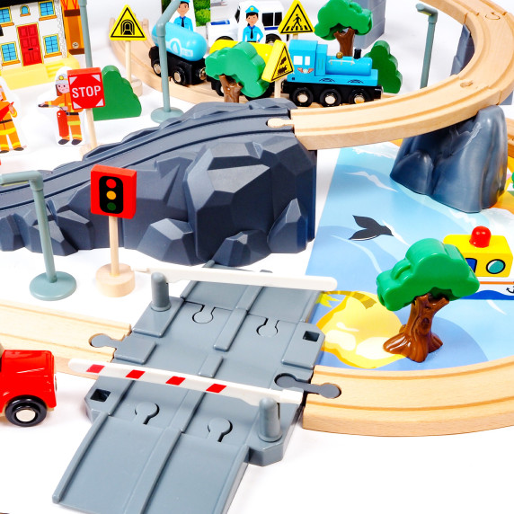 Set de tren din lemn - Aga4Kids DS5752 - 95 de piese