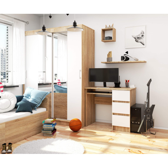 Písací stôl pravý s 3 zásuvkami 90 cm AKORD CLP A-6 - dub sonoma/biely
