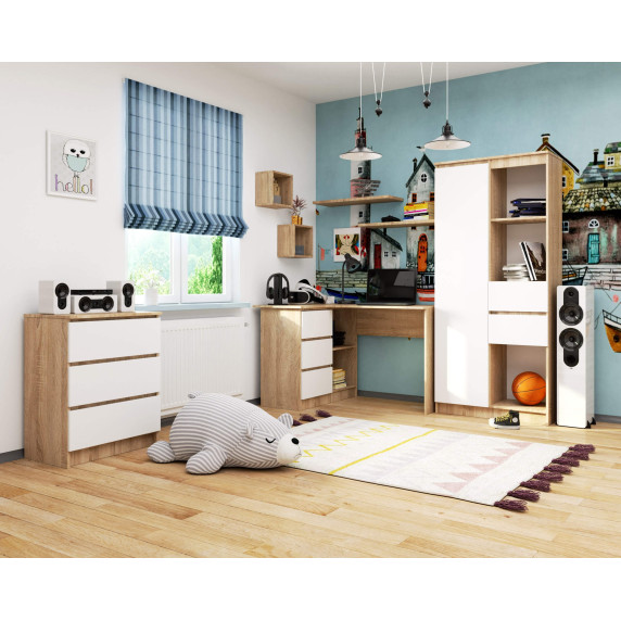 Sarok íróasztal balos 124,5 x 77 x 85 cm AKORD CLP B16 - sonoma tölgy/fehér