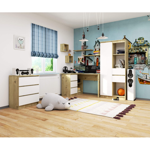 Sarok íróasztal balos 124,5x77x85 cm AKORD CLP - Tölgy iparos/fehér