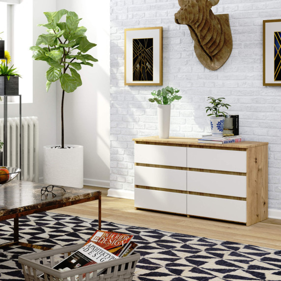 Komód 6 fiókos 100 x 57 x 35 cm AKORD CL100 - sonoma tölgy/fehér