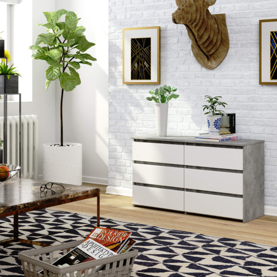 Komód 6 fiókos 100 x 57 x 35 cm AKORD CL100 - betonszürke/fehér