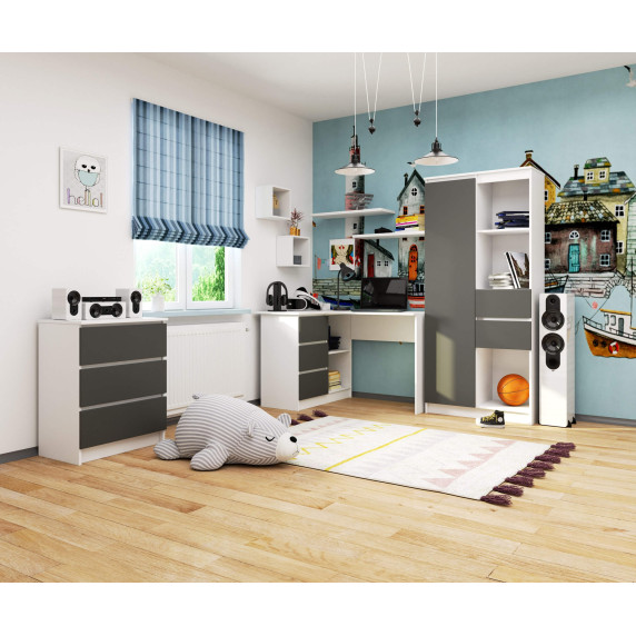 Sarok íróasztal balos 124,5 x 77 x 85 cm AKORD CLP B16 - fehér/szürke