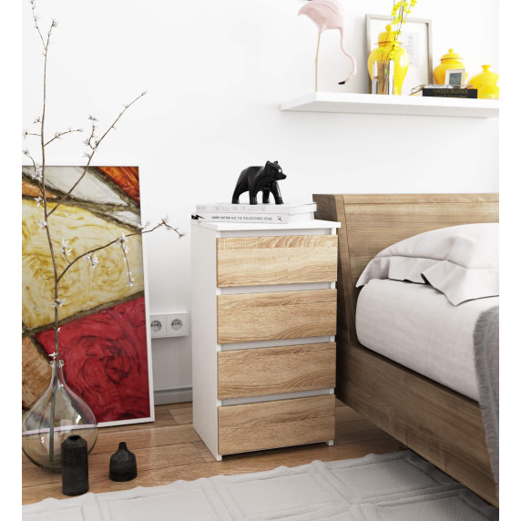 Komoda so 4 zásuvkami 40 x 74 x 35 cm AKORD CLP CL4 - biela/dub sonoma