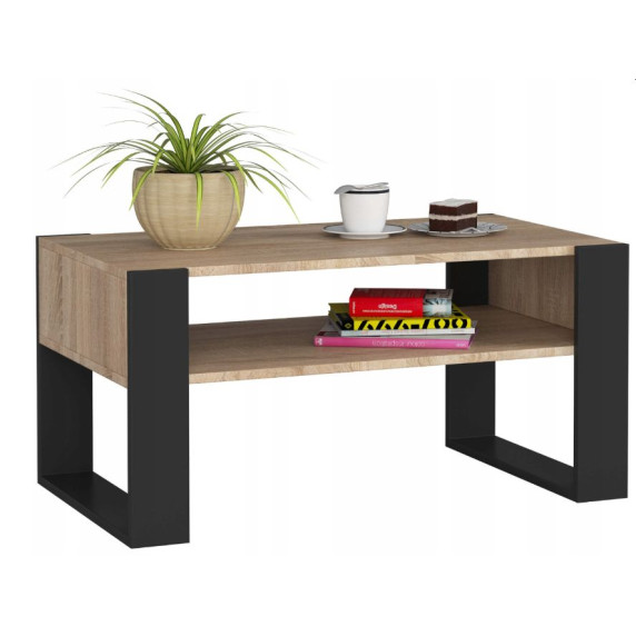 Konferenčný stolík 92 x 53 x 45 cm AKORD DOMI - dub sonoma/čierny