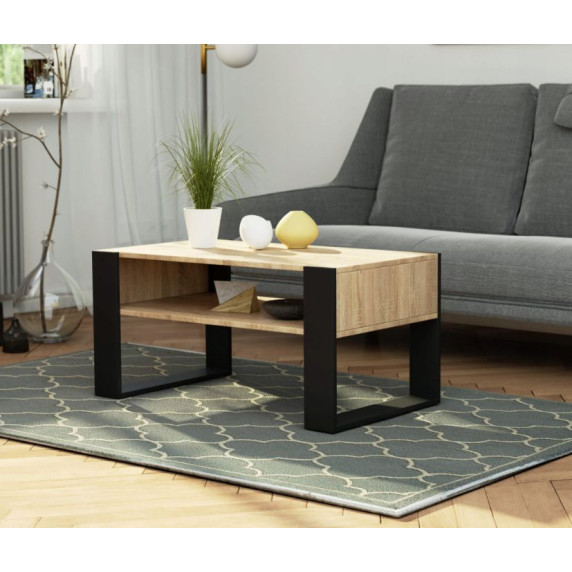 Konferenčný stolík 92 x 53 x 45 cm AKORD DOMI - dub sonoma/čierny