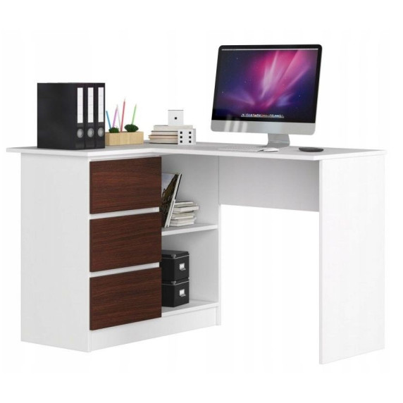 Sarok íróasztal balos 124,5x77x85 cm AKORD CLP - Fehér/wenge