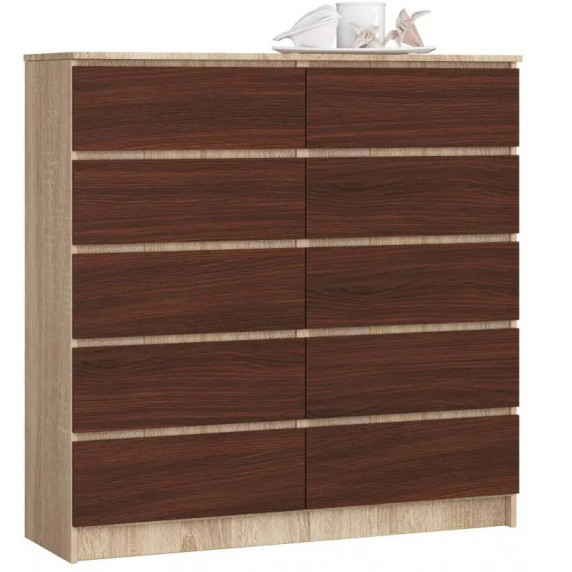 Komoda so 10 zásuvkami 120 x 121 x 40 cm Inlea4Home K120 10SZ CLP - wenge/ dub sonoma