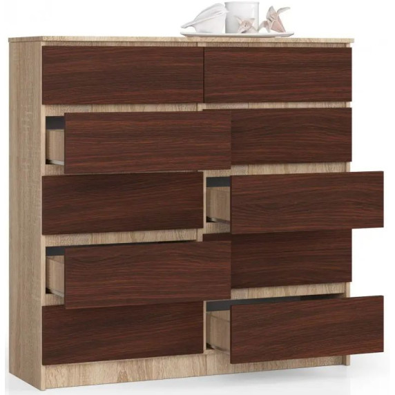 Komoda so 10 zásuvkami 120 x 121 x 40 cm Inlea4Home K120 10SZ CLP - wenge/ dub sonoma