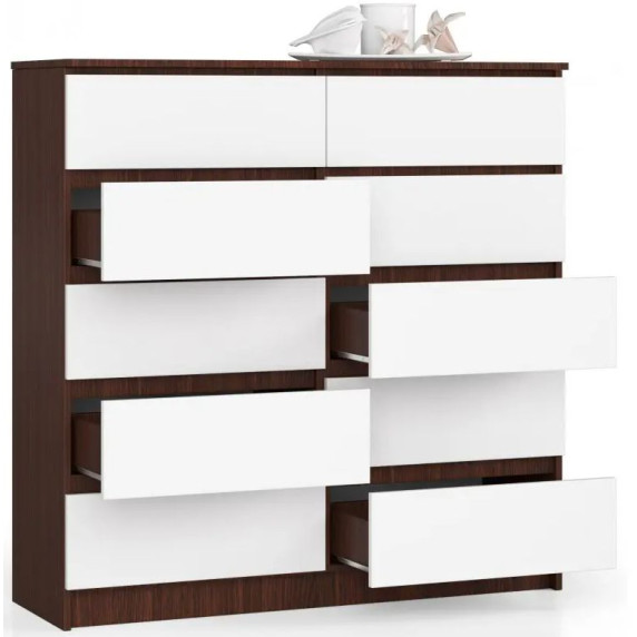 Komoda so 10 zásuvkami 120 x 121 x 40 cm Inlea4Home K120 10SZ CLP - wenge/biela