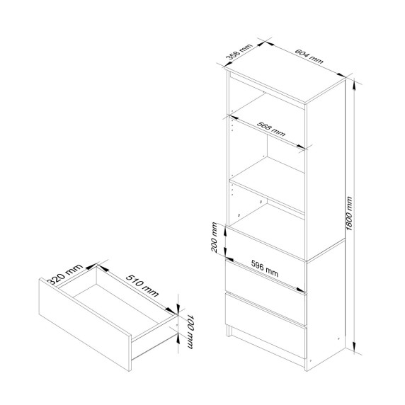 Dulap cu rafturi și 3 sertare AKORD R60 3SZ 2P CLP - Wenge