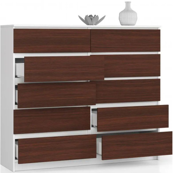 Comodă cu 10 sertare -  138x121x40  K140 10SZ CLP - alb/wenge