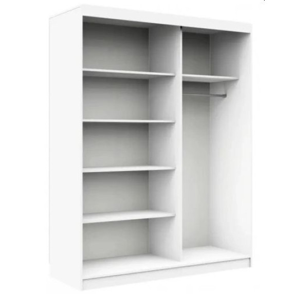 Șifonier cu uși glisante și oglindă - 150 cm - alb