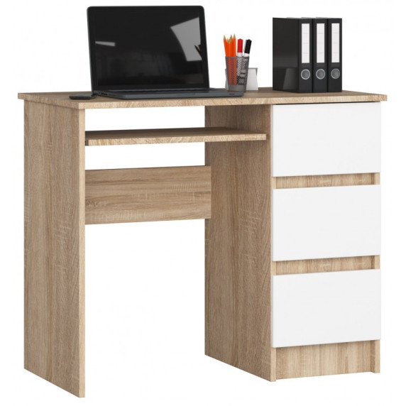 Písací stôl pravý s 3 zásuvkami 90 cm AKORD CLP A-6 - dub sonoma/biely