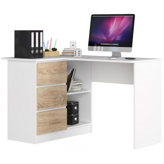 Sarok íróasztal balos 124,5 x 77 x 85 cm AKORD CLP B16 - fehér/sonoma tölgy
