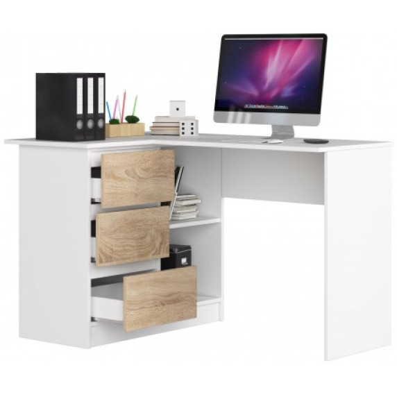 Sarok íróasztal balos 124,5 x 77 x 85 cm AKORD CLP B16 - fehér/sonoma tölgy