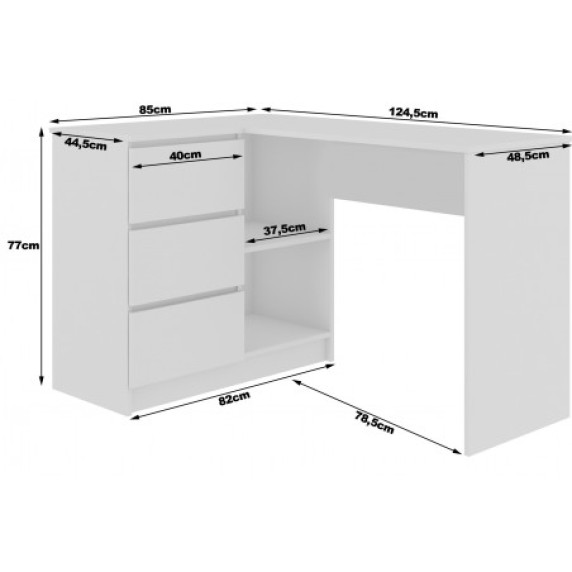Sarok íróasztal balos 124,5 x 77 x 85 cm AKORD CLP B16 - fehér/sonoma tölgy